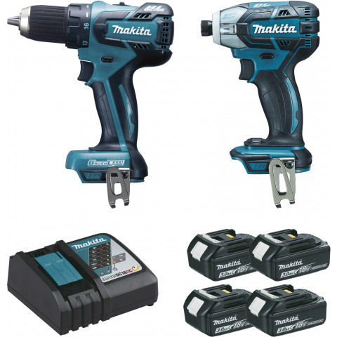 Ensemble de 2 machines MAKITA Perceuse-visseuse DDF459 + Visseuse oléopneumatique DTS141 + 4 batteries 18V 3.0Ah - LOT0093