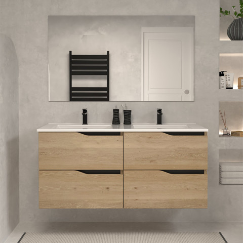 Meuble de salle de bain 120cm double vasque - 4 tiroirs - madera miel (bois clair) - luna