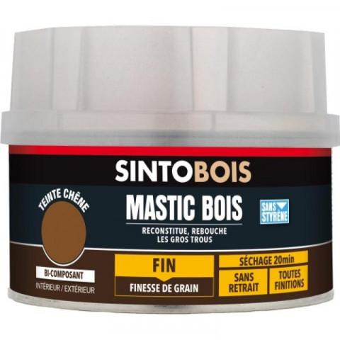 Mastic polyester sintobois grain fin pour un travail de précision coloris chêne clair pot de 570g + 30g de durcisseur