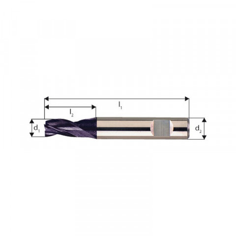 Microfraise extra courte, type N, en carbure monobloc, surface recouverte de TiAIN, Ø d1 - h10 : 8,00 mm, Long. totale l1 43 mm, Long. coupe l2 11 mm