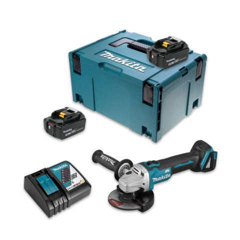 Meuleuse Ø 125 mm 18 V Li-Ion -MAKITA - avec 2 batteries 4Ah 18V - chargeur - MAKPAC - DGA504RMJ