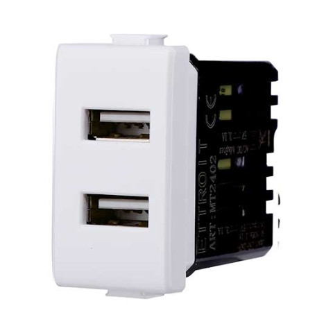 Chargeur avec 2 prises USB Type-A compatible Bticino Matix 5Vdc 2.1A couleur blanc