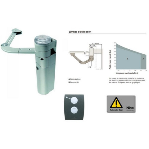 Kit d'automatisation bras articulé portail 1 battant env. 1,8m walky kit nice
