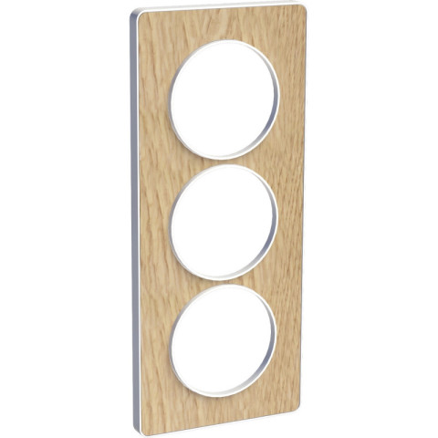 Odace touch, plaque bois naturel avec liseré blanc 3 postes verticaux 57mm (s520816n)
