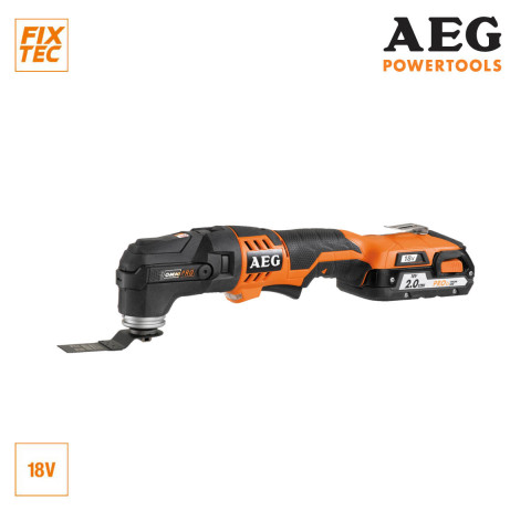 Outil multifonctions multi tool aeg 18v - 2 batteries 2.0ah et chargeur 40 minutes omni 18cli-202bkit1x