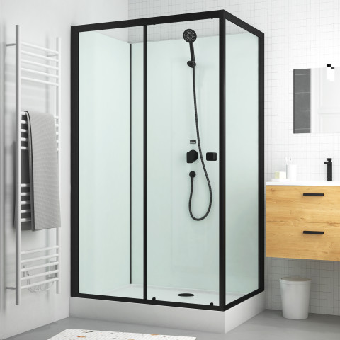 Cabine de douche rectangulaire 110x80x197 cm - porte coulissante - fonds blancs & profilés noir mat Aurlane - CAB287