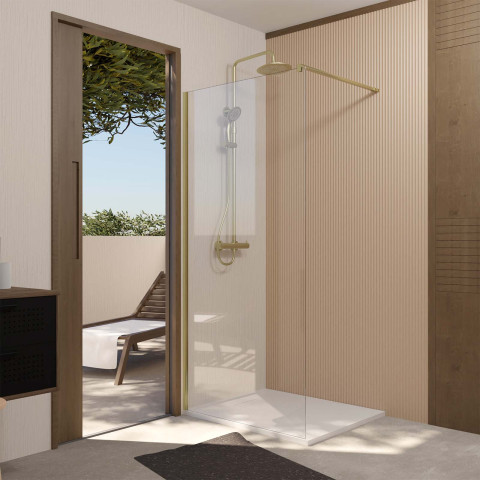 Paroi de douche 100x195 cm en verre trempé 5 mm - finition or brossé - gold elementary Aurlane - FAC1007