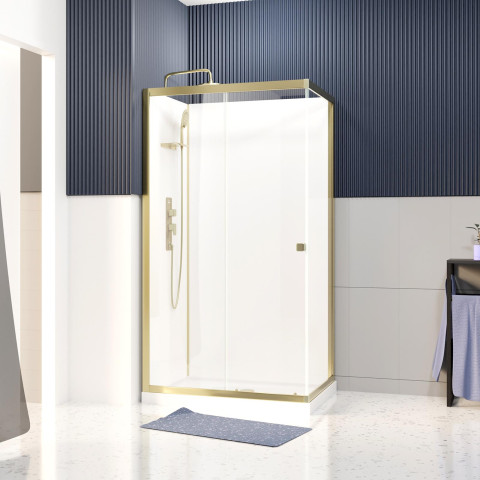 Cabine de douche 110x80x200/230 cm - receveur bas - fonds blancs et profilés or brossé - sunny Aurlane - CAB283