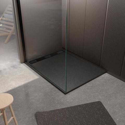 Receveur noir effet granite en résine epoxy 80x120x3 cm + grille linéaire noire Aurlane - PACR261