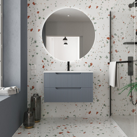 Meuble de salle de bains leon 80cm gris souris - 2 tiroirs en mdf ondulés - vasque à encastrer Aurlane - PACM733