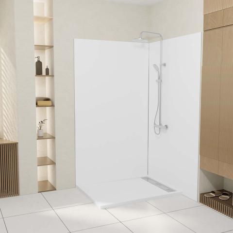 Pack 2 panneaux muraux en aluminium blanc 120x210 cm + profilés finition et angle chrome Aurlane - PACP301