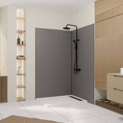 Pack 2 panneaux muraux en aluminium gris 120x210 cm + profilés finition et angle noir Aurlane - PACP306