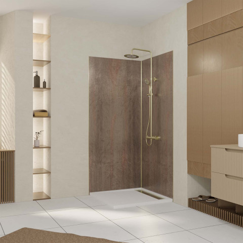 Pack 2 panneaux muraux pierre wood stone 90x210 cm + profilés finition et angle or brossé Aurlane - PACP310