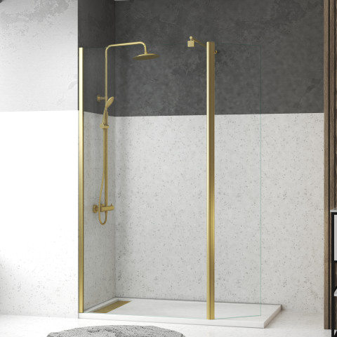 Pack paroi de douche et volet pivotant 100+40x200 cm - profilé + barre de fixation or doré brossé Aurlane - PACF461