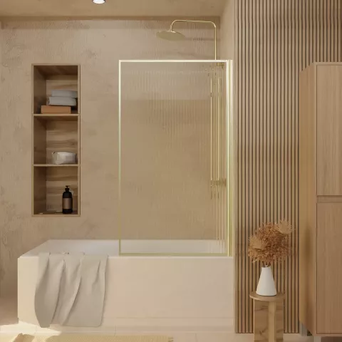 Pare baignoire rabattable 80x140cm - profilé or doré brossé - verre trempé ondulé 5mm Aurlane - FAC1038