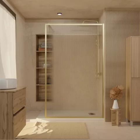 Paroi de douche verre cannelé 6 mm - 140x200 cm - cadre et bras aluminium or doré brossé Aurlane - FAC1037