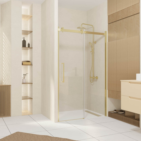Porte de douche coulissante type industriel 120x200 cm - finition or doré brossé - verre trempé 6 mm Aurlane - FAC979