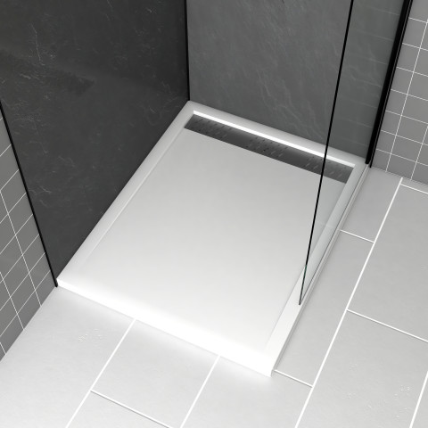 Receveur en acrylique blanc 80x100x4 cm + grilles linéaires chrome et gun metal - whiteness ii Aurlane - PACR179