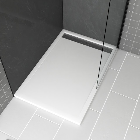 Receveur en acrylique blanc 80x120x4 cm + grilles linéaires chrome et gun metal - whiteness ii Aurlane - PACR180