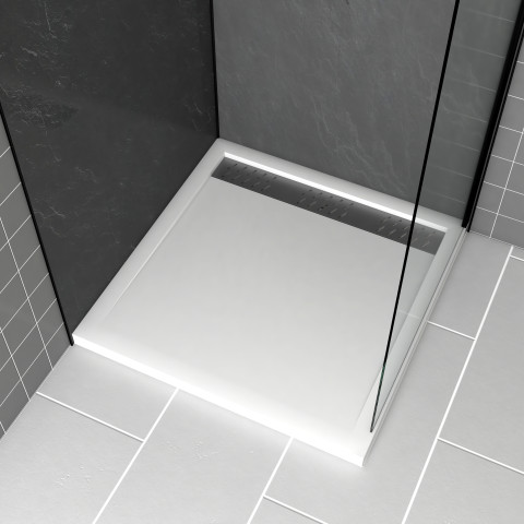 Receveur en acrylique blanc 90x90x4 cm + grilles linéaires chrome et gun metal - whiteness ii Aurlane - PACR178