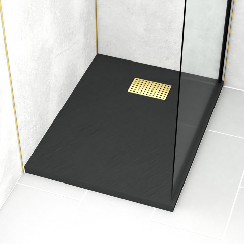 Pack receveur noir effet pierre 70x90 cm et grille décor perforée or doré brossé - rock 2 Aurlane - PACR219