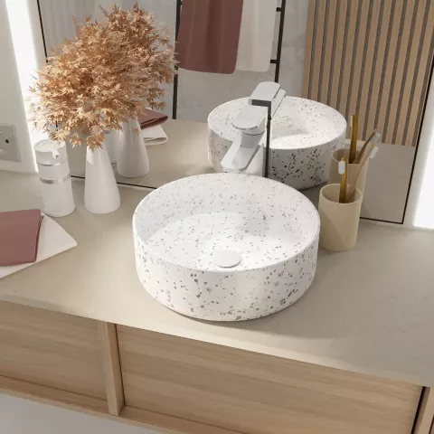 Vasque terrazzo gris - ø35cm x 12cm - ronde en ceramique blanc mat Aurlane - VAS062