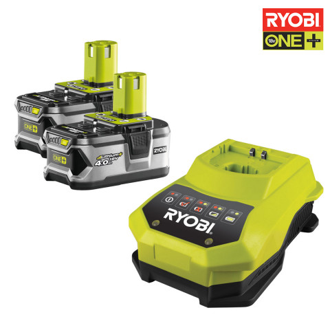 Pack 2 batteries RYOBI 18V OnePlus 4.0Ah et chargeur rapide 1.8Ah Lithium-ion RBC18LL40