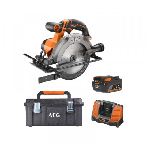 Pack aeg 18v - scie circulaire 165mm - batterie 4.0 ah - chargeur - caisse de rangement