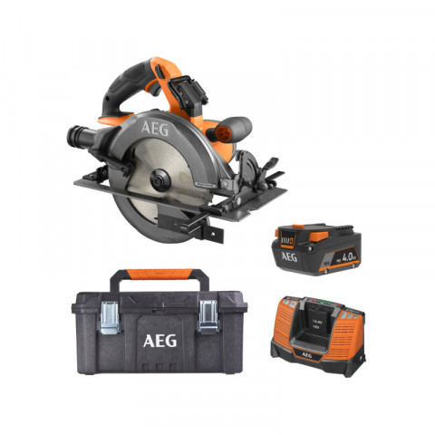 Pack aeg 18v - scie circulaire brushless 190 mm - batterie 4.0 ah - chargeur - caisse de rangement