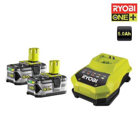 Pack de 2 batteries RYOBI 18V OnePlus 5.0Ah Lithium-ion - 1 chargeur rapide RBC18LL50