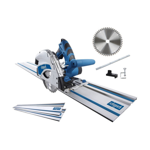 Pack scheppach scie plongeante - 160mm - 1200w - pl55 - 3 rails de guidage - 1 lame - 48 dents - 1 serre-joint