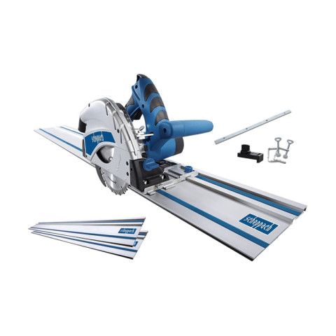 Pack scheppach scie plongeante - 160mm - 1200w - pl55 - 3 rails de guidage - 2 serre-joints