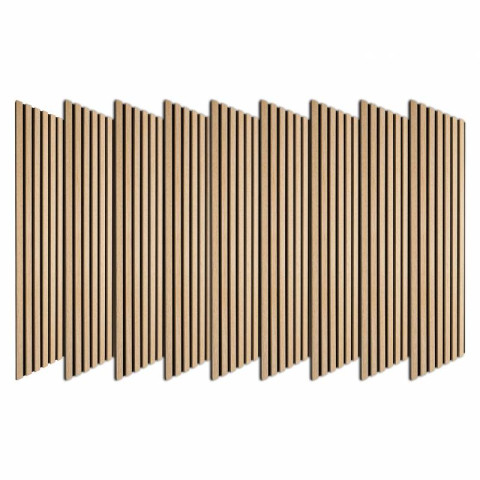 Lot de 9 revêtement tasseaux bois 120x30x1 cm - pack lit 180 à 200 cm - lamelles chêne clair fond noir 3,24 m²