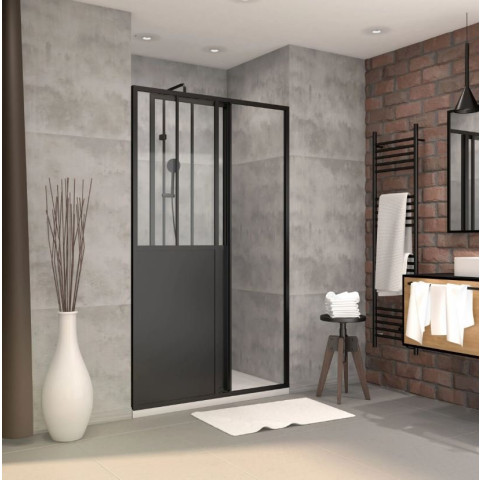Pack porte coulissante noire mate type Atelier et receveur en acrylique blanc - 140x80x200 cm Aurlane - PACF003