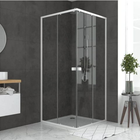 Pack porte de douche coulissante blanc de 78 à 90x185cm + receveur 80×80 - WHITY SLIDE Aurlane - PACF030