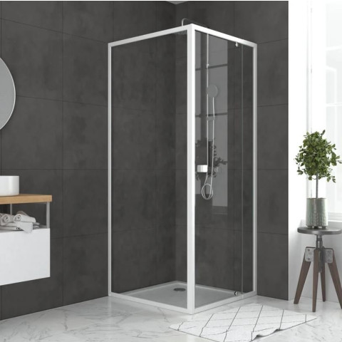 Pack porte de douche pivotante blanc de 78 à 90x185cm + retour 80 verre 5mm - WHITY PIVOT Aurlane - PACF026