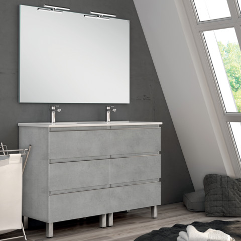 Meuble de salle de bain 140cm double vasque - 6 tiroirs - palma - ciment (gris)