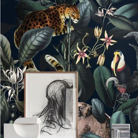 Papier peint Jungle tropicale sombre et sauvage - DARK JAGUAR++