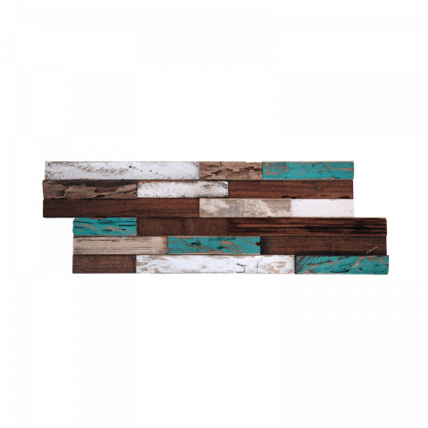 Parement mural en bois de bateau recyclé brun et turquoise - 11 pcs