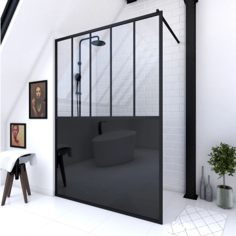 Paroi de douche 140x200 cm type verrière – Verre trempé 5mm et structure aluminium noir mat Aurlane - FAC507