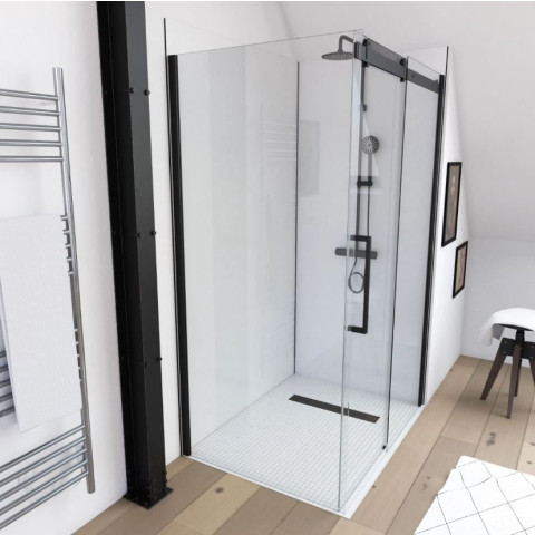 Paroi de retour pour paroi porte de douche type industriel Noir mat 90x200cm - verre trempe 8mm Aurlane - FAC360
