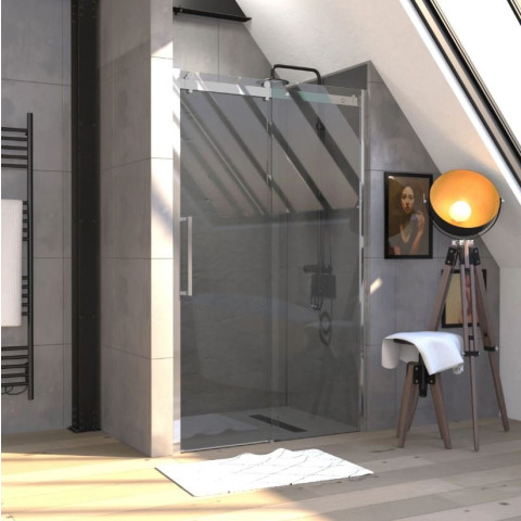 Paroi porte de douche 120x200cm type industriel coulissante CHROME- Verre trempe 8mm Aurlane - FAC613