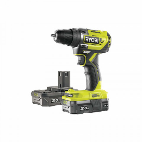 Perceuse-visseuse brushless e-torque ryobi 18v one plus - 2 batteries 18v 2.0ah - 1 chargeur r18dd5-220s