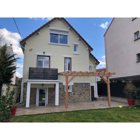 Pergolas adossee, 400cmx500cm, bois douglas francais, carport, auvent- abri terrasse, cpbf-pergomur400x500