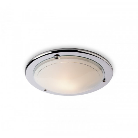 Plafonnier 100w flush fittings, chrome et verre opale