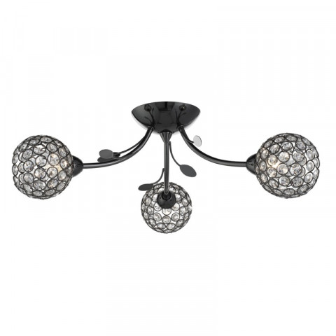 Plafonnier 3 ampoules bellis ii, en chrome noir et verre