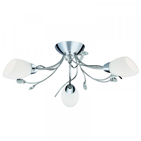 Plafonnier 3 ampoules gardenia, en chrome, verre blanc et cristal