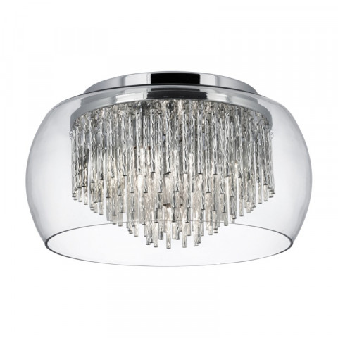 Plafonnier 4 ampoules curva, en chrome, aluminium et verre