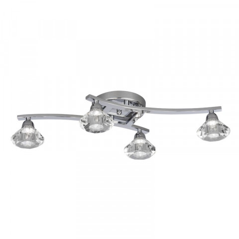 Plafonnier 4 ampoules sculptured ice 64 cm, en chrome et verre