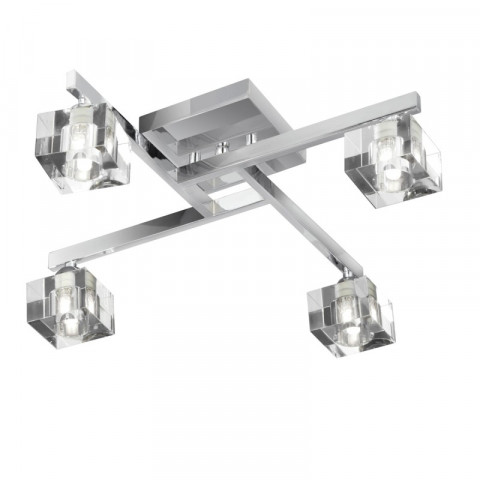 Plafonnier 4 ampoules sculptured ice, en chrome et verre